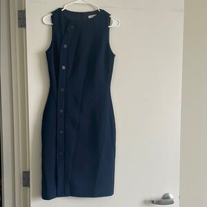 Mango Dark Blue Button-Front Midi Dress